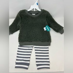 NWT Mighty Goods Baby Green Sweater and Striped Pant Set